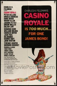 5f254 CASINO ROYALE 1sh '67 all-star James Bond spy spoof, psychedelic art by Robert McGinnis!