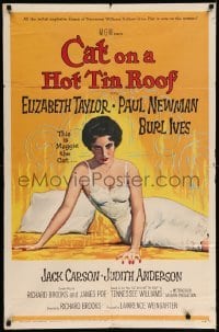 5f259 CAT ON A HOT TIN ROOF 1sh '58 classic artwork of Elizabeth Taylor as Maggie the Cat!