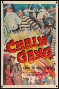 5f263 CHAIN GANG 1sh '50 Douglas Kennedy, cool artwork of convicts escaping from prison!