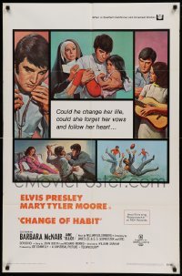 5f265 CHANGE OF HABIT 1sh '69 Dr. Elvis Presley, pretty Mary Tyler Moore as nun!