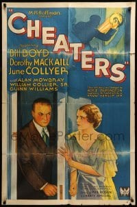 5f269 CHEATERS 1sh '34 stone litho of pre-Hopalong Cassidy William Boyd with Dorothy Mackaill!