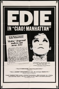 5f276 CIAO MANHATTAN 1sh R82 John Palmer & David Weisman, sexy Edie Sedgwick!