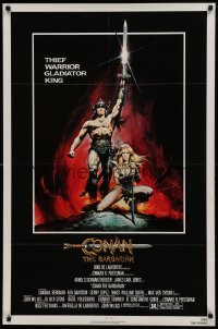 5f291 CONAN THE BARBARIAN 1sh '82 Arnold Schwarzenegger & sexy Sandahl Bergman by Casaro!