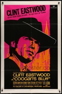 5f297 COOGAN'S BLUFF 1sh '68 art of Clint Eastwood in New York City, directed by Don Siegel!