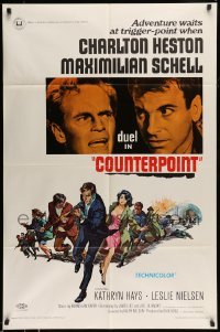 5f300 COUNTERPOINT 1sh '68 Charlton Heston, Maximilian Schell, adventure waits at trigger point!