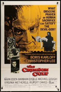 5f306 CRIMSON CULT 1sh '70 Boris Karloff, Christopher Lee, what can satisfy the devil-god?