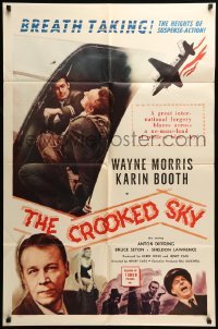 5f307 CROOKED SKY 1sh '57 Wayne Morris, Karin Booth, breath taking heights of suspense action!