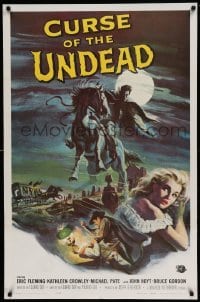 5f310 CURSE OF THE UNDEAD 1sh '59 art of fiend on horseback in graveyard by Reynold Brown!