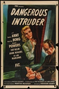 5f313 DANGEROUS INTRUDER 1sh '45 artwork of sexy Veda Ann Borg, Charles Arnt!