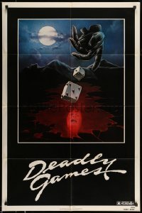 5f325 DEADLY GAMES teaser 1sh '82 Ann Harris, Sam Groom, really cool spiked dice artwork!