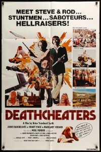 5f330 DEATHCHEATERS 1sh '78 Hargreaves, meet Steve & Rod... stuntmen... saboteurs... hellraisers!