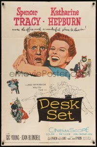 5f343 DESK SET 1sh '57 Spencer Tracy & Katharine Hepburn make the office a wonderful place!