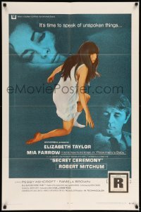 5f753 SECRET CEREMONY 1sh '68 Elizabeth Taylor, Mia Farrow, Robert Mitchum!