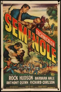 5f760 SEMINOLE 1sh '53 Rock Hudson, Native American Anthony Quinn, Barbara Hale, Boetticher