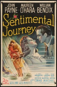 5f761 SENTIMENTAL JOURNEY style A 1sh '46 stone litho of John Payne & terminally ill Maureen O'Hara!