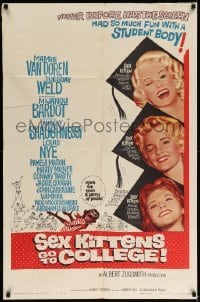 5f771 SEX KITTENS GO TO COLLEGE 1sh '60 art of Van Doren, Tuesday Weld & Bardot's sister!