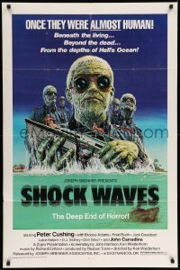 5f787 SHOCK WAVES 1sh '77 art of Nazi ocean zombies terrorizing boat, once they were ALMOST human