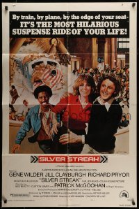 5f799 SILVER STREAK style A 1sh '76 art of Gene Wilder, Richard Pryor & Jill Clayburgh by Gross!