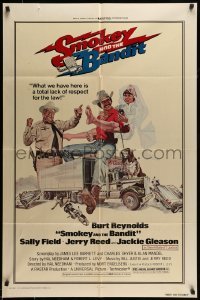 5f811 SMOKEY & THE BANDIT 1sh '77 art of Burt Reynolds, Sally Field & Jackie Gleason by Solie!