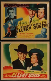 5j123 DESPERATE CHANCE FOR ELLERY QUEEN 8 LCs '42 William Gargan & Margaret Lindsay as Nikki Porter