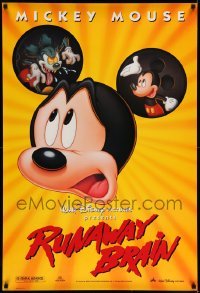 5r741 RUNAWAY BRAIN DS 1sh '95 Disney, great huge Mickey Mouse Jekyll & Hyde cartoon image!