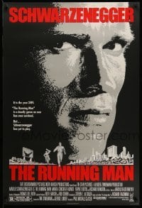 5r742 RUNNING MAN 1sh '87 huge close up headshot of Arnold Schwarzenegger!