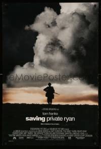 5r749 SAVING PRIVATE RYAN DS 1sh '98 Spielberg, Hanks, image of soldier on hill in front of clouds!