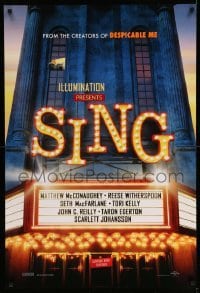 5r780 SING advance DS 1sh '16 voices of Matthew McConaughey, Witherspoon, Seth FacFarlane!