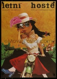 6a249 LES VACANCIERS Czech 23x32 '74 Michel Gerard, bizarre Petr Vapenik art of girl on motorcycle