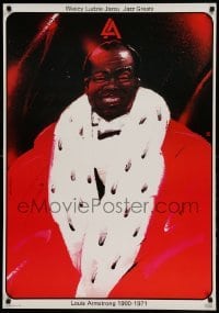 6a948 LOUIS ARMSTRONG: JAZZ GREATS commercial Polish 27x39 '71 Swierzy art of jazz great in fur!