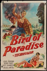 6f084 BIRD OF PARADISE 1sh '51 art of barechested Louis Jourdan & tropical sexy Debra Paget!