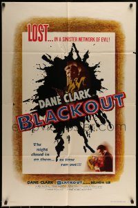 6f090 BLACKOUT 1sh '54 Dane Clark & Belinda Lee trapped in a night without end!