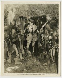 6h864 TARZAN ESCAPES 8x10 still '36 natives point spears at Benita Hume outside grass hut!