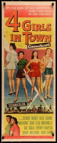 6k502 4 GIRLS IN TOWN insert '56 sexy Julie Adams, Marianne Cook, Elsa Martinelli & Gia Scala!