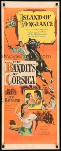 6k527 BANDITS OF CORSICA insert '53 Richard Greene & sexy Paula Raymond, ran red with terror!