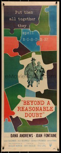 6k539 BEYOND A REASONABLE DOUBT insert '56 Fritz Lang noir, art of Dana Andrews & Joan Fontaine!