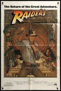 6t724 RAIDERS OF THE LOST ARK 1sh R80s great art of adventurer Harrison Ford by Richard Amsel!