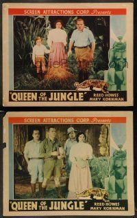 6w963 QUEEN OF THE JUNGLE 2 LCs '35 the triumphant animal wild serial, cool border artwork!