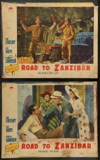 6w966 ROAD TO ZANZIBAR 2 LCs '41 Bing Crosby, Bob Hope & Lamour as sideshow barkers!