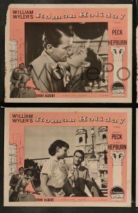 6w376 ROMAN HOLIDAY 8 LCs R60s Audrey Hepburn & Gregory Peck border art riding on Vespa!