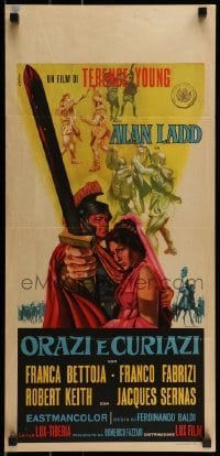 6y469 DUEL OF CHAMPIONS Italian locandina '64 different art of Alan Ladd & Franca Bettoja by Iaia!