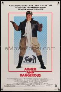 6z089 ARMED & DANGEROUS style B 1sh 1986 great image of security guard John Candy keeping you safe!