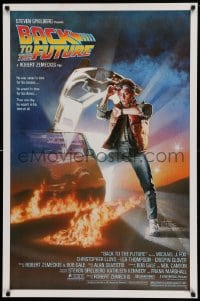 6z102 BACK TO THE FUTURE studio style 1sh 1985 art of Michael J. Fox & Delorean by Drew Struzan!