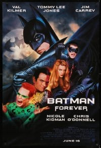 6z113 BATMAN FOREVER advance 1sh 1995 Kilmer, Kidman, O'Donnell, Tommy Lee Jones, Carrey, top cast!