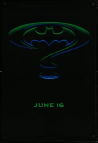 6z114 BATMAN FOREVER teaser 1sh 1995 Kilmer, Kidman, cool question mark & bat symbol design!