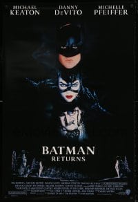 6z115 BATMAN RETURNS 1sh 1992 collage of Michael Keaton, Danny DeVito, Michelle Pfeiffer!