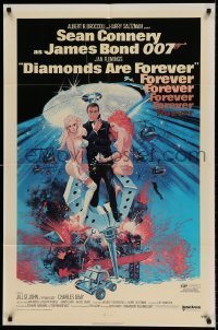 7b205 DIAMONDS ARE FOREVER 1sh 1971 art of Sean Connery as James Bond 007 by Robert McGinnis!