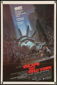 7b229 ESCAPE FROM NEW YORK studio style 1sh 1981 Carpenter, Jackson art of decapitated Lady Liberty!