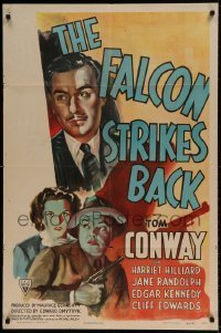 7b238 FALCON STRIKES BACK 1sh 1943 Tom Conway, Harriet Hilliard, Jane Randolph, Corday!