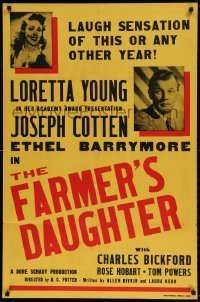 7b241 FARMER'S DAUGHTER 1sh 1947 Joseph Cotten, Loretta Young, Evans Printing & Poster Co.!